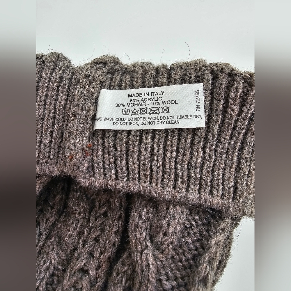 Made in Italy Mohair & Wool Blend Beanie – Cable Knit Slouchy Hat – Taupe Brown - Picture 5 of 5